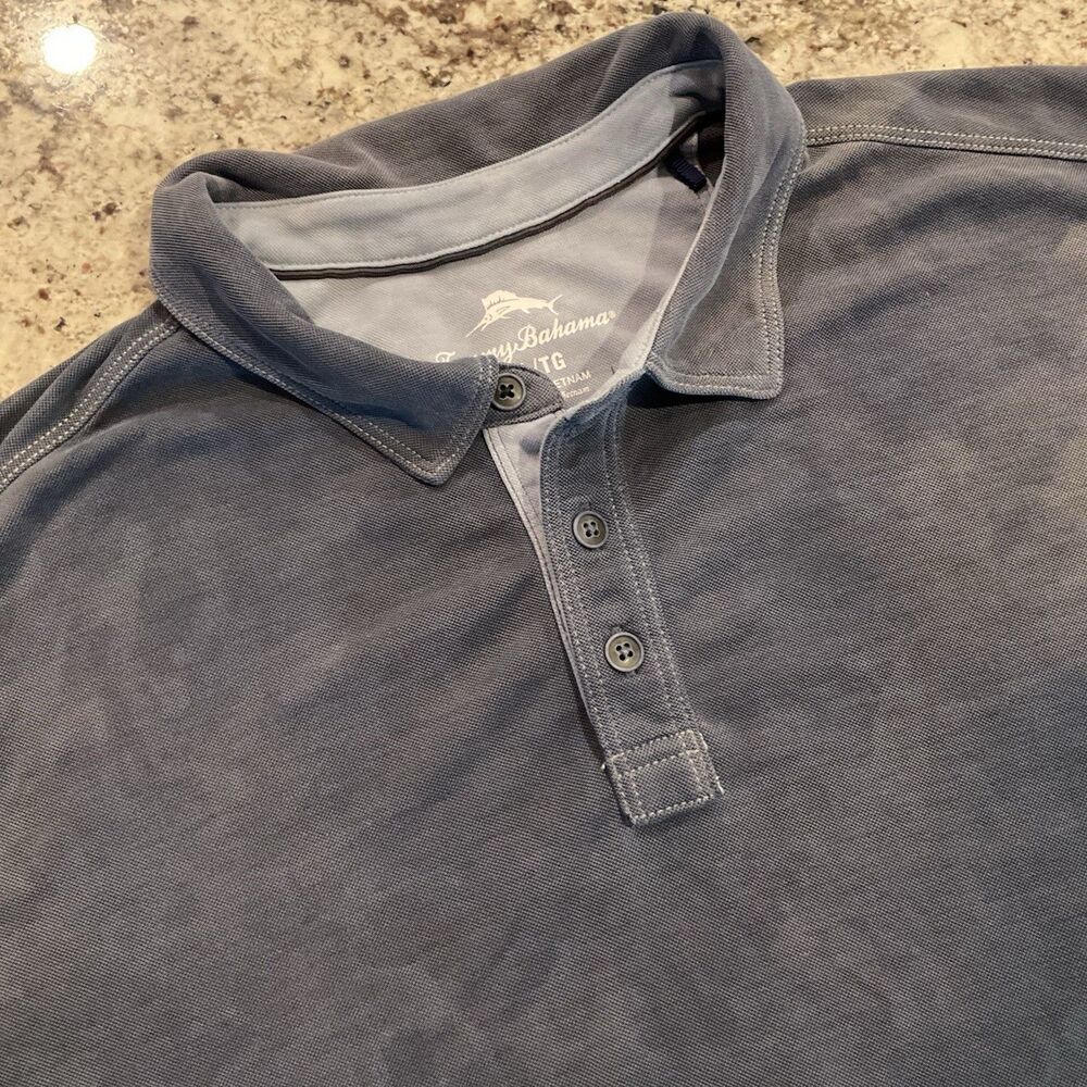 Tommy Bahama Polo Shirt Mens XL Blue Upcycle Hand Dye Short Sleeve OOAK Casual